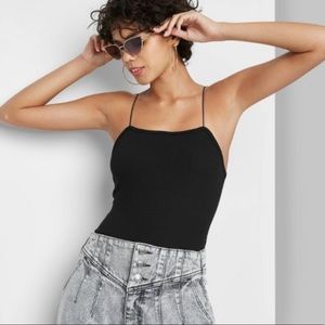 Wild Fable Square Neck Spaghetti Strap Ribbed Black Sleeveless Bodysuit New